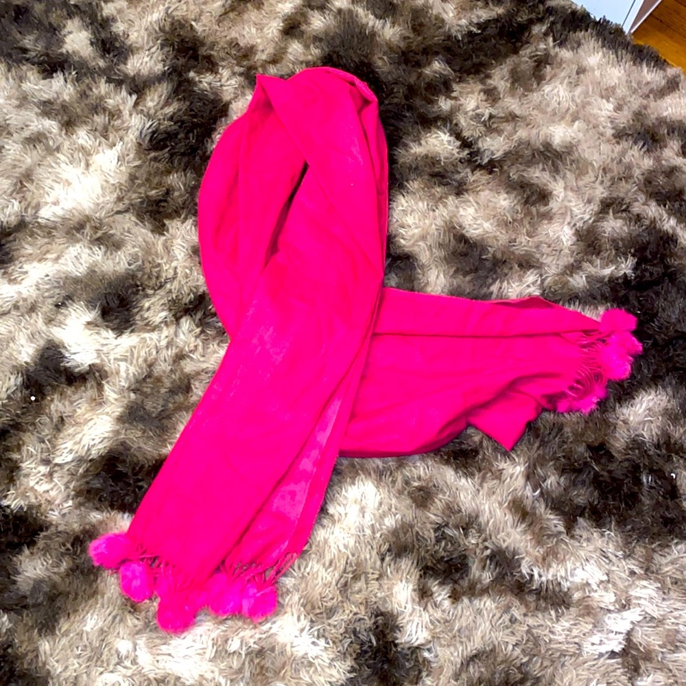 Gorgeous pink cashmere with pink ruffles large scarf